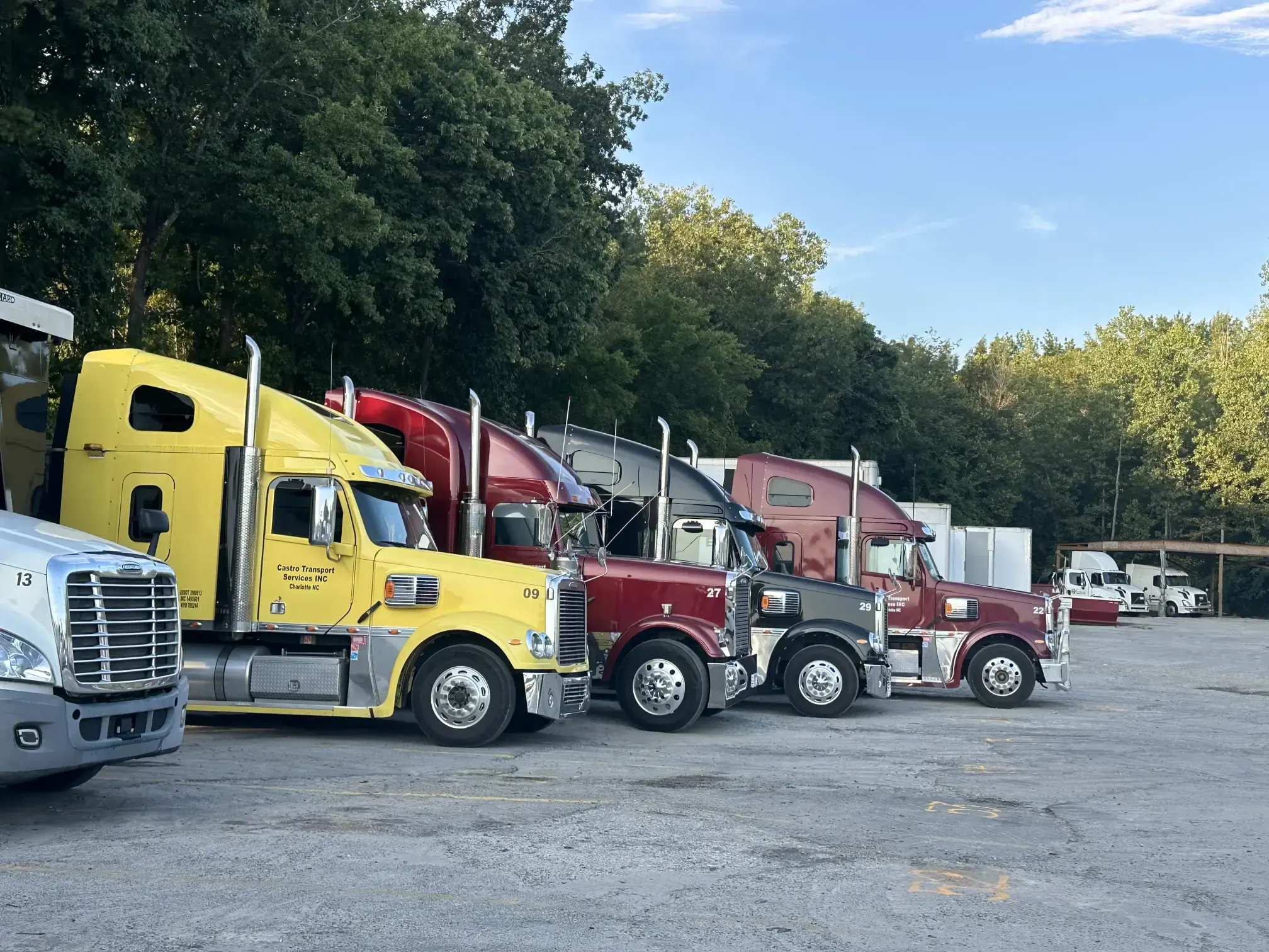 Freight truck convoy at dusk